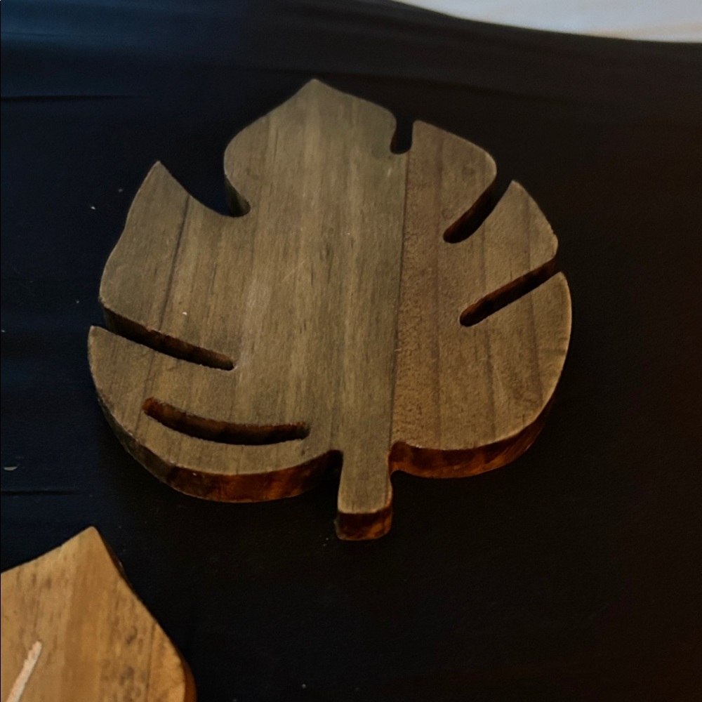 Wooden Leaf Coasters Set Koa wood. Hand carved in Hawaii - Picture 6 of 9